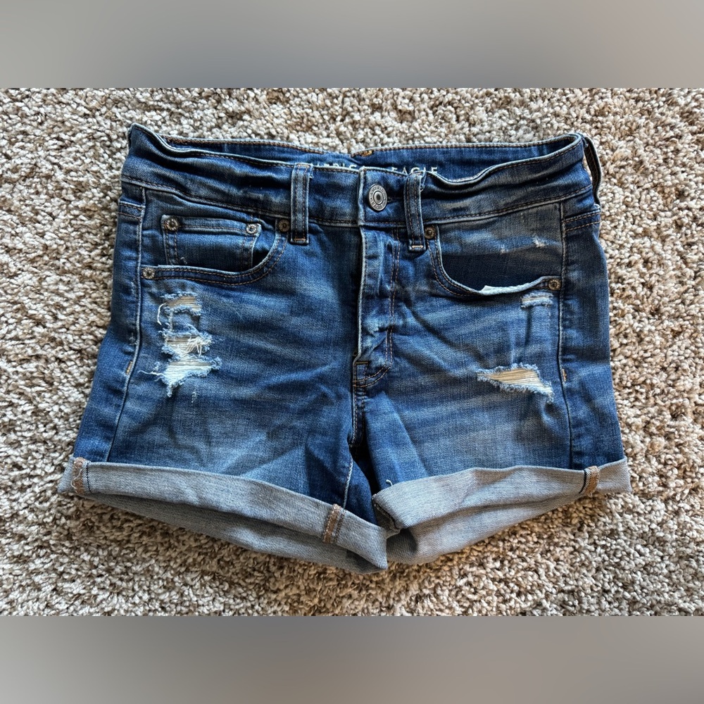 American Eagle Outfitters Blue Jean Shorts Distressed Style